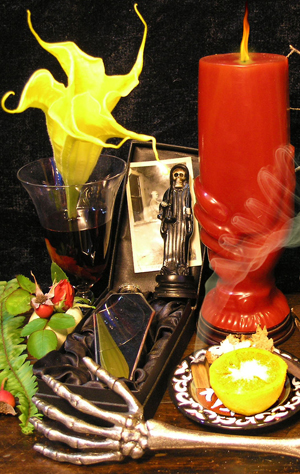 Angel's Trumpet on a Faery altar, photograph by Chas Bogan